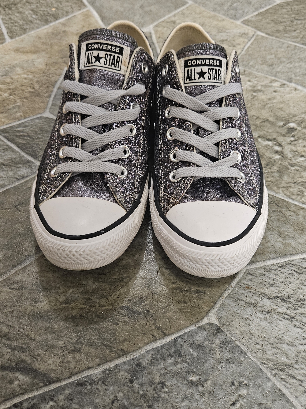 Converse Silver And Purple Glitter Low Top Sneakers